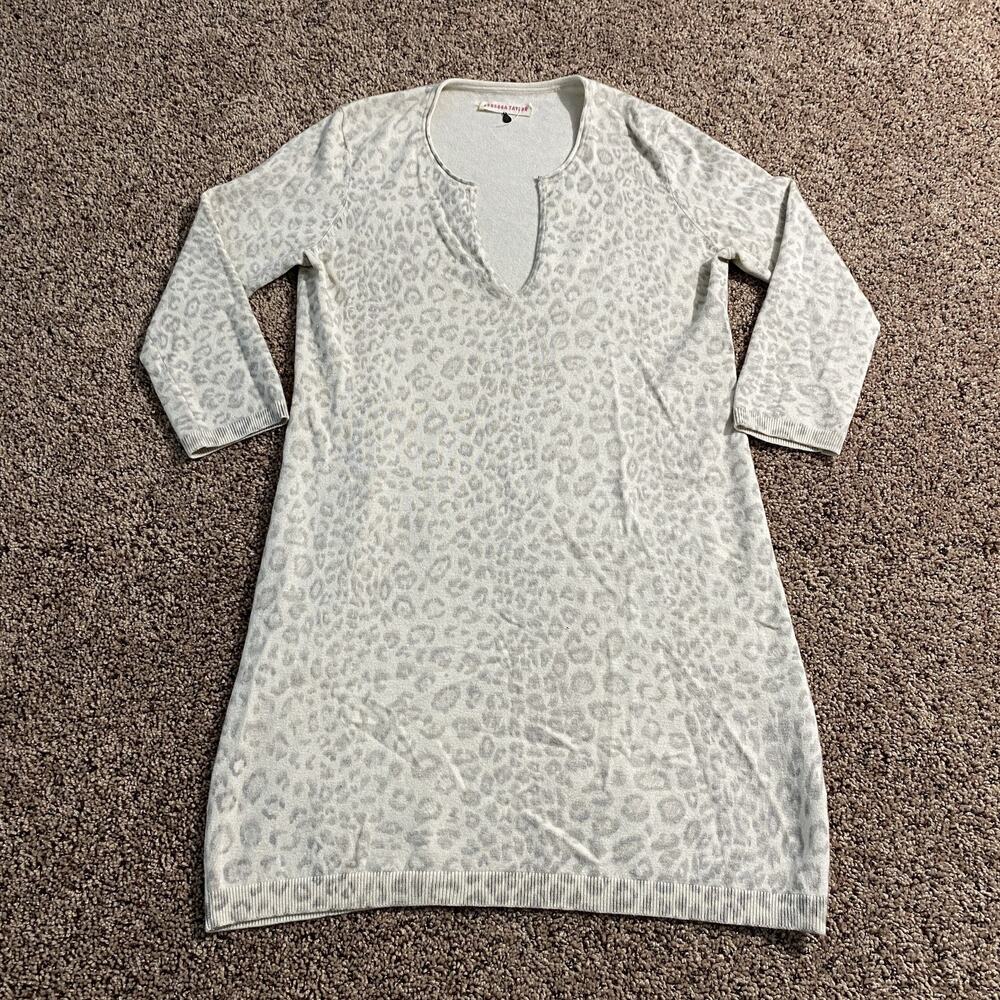 Rebecca Taylor Sweater Dress Womens Medium Leopard Print Silk Cashmere Pullover